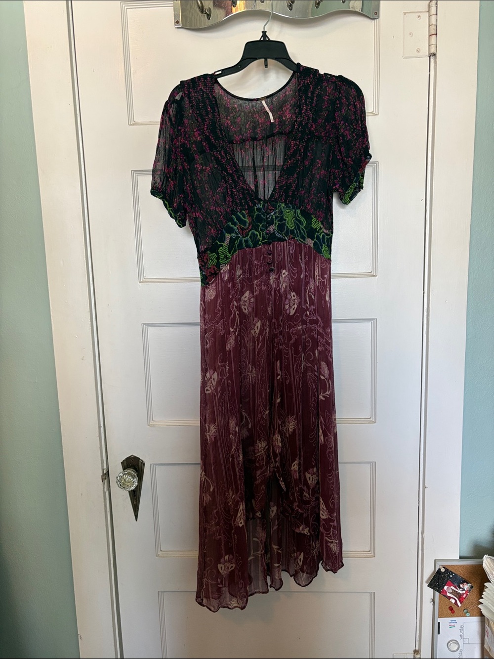 Free People Sheer Floral Midi Dress in Plum and Black Size M